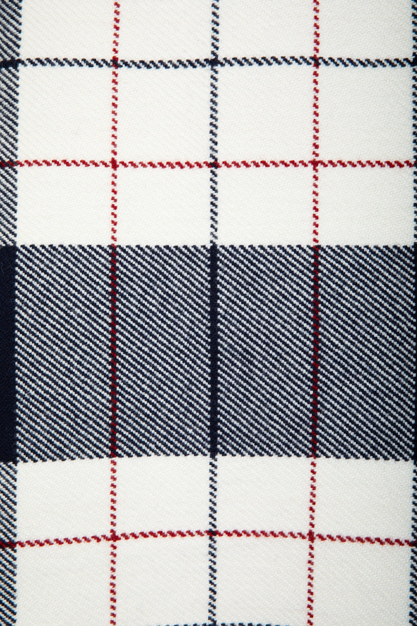 Vintage red, white, and blue plaid merino wool blanket